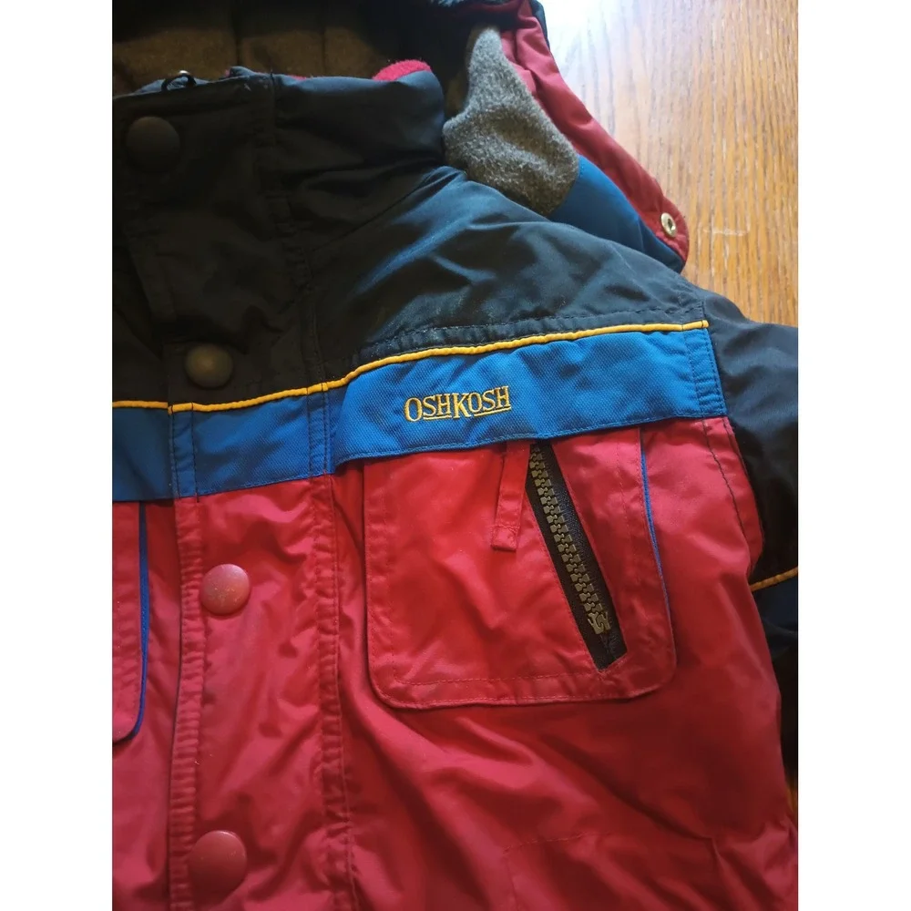 Vintage OshKosh Bgosh Kids 24M Red Blue Colorblock Winter Parka Snowsuit Set